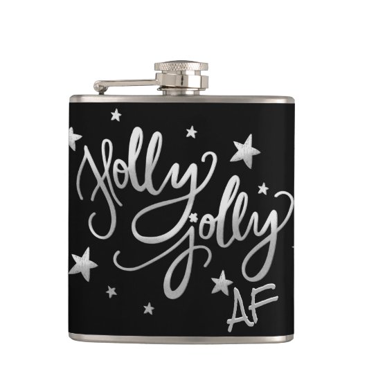 Holly Jolly AF | Shiny Silver Imitats Foil Script Flachmann (Vorderseite)