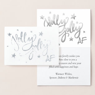 Holly Jolly AF Shiny Silver Imitats Foil Script Folienkarte