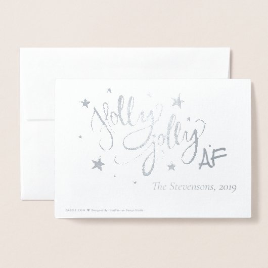 Holly Jolly AF | Shiny Silver Imitats Foil Script Folienkarte (Rückseite mit Umschlag)