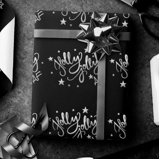 Holly Jolly AF | Shiny Silver Imitats Foil Script Geschenkpapier