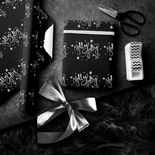 Holly Jolly AF | Shiny Silver Imitats Foil Script Geschenkpapier