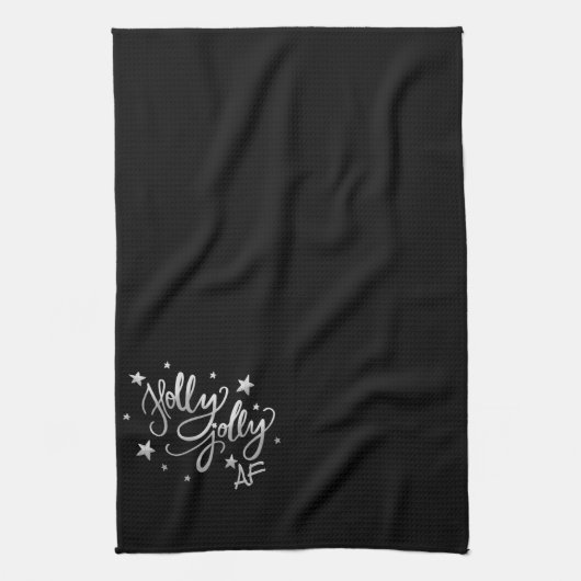 Holly Jolly AF | Shiny Silver Imitats Foil Script Geschirrtuch (Vertikal)
