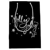 Holly Jolly AF | Shiny Silver Imitats Foil Script Mittlere Geschenktüte (Vorderseite)