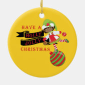 Holly Jolly Black American Christmas Elf Keramik Ornament (Hinten)