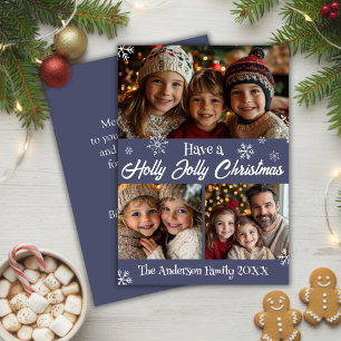 Holly Jolly Blue und White Christmas Family Foto Feiertagskarte