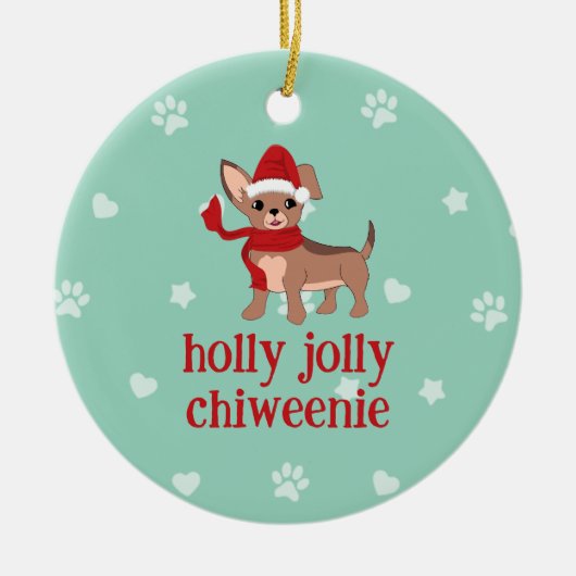 Holly Jolly Chiweenie Keramik Ornament (Vorne)