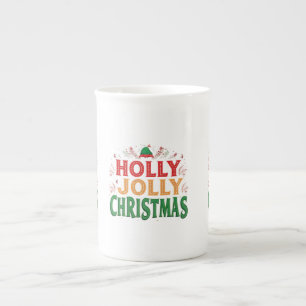 Holly Jolly Christmas Bone China Tasse