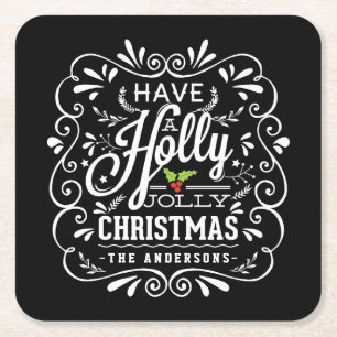 Holly Jolly Christmas Chalkboard Holiday Party Rechteckiger Pappuntersetzer