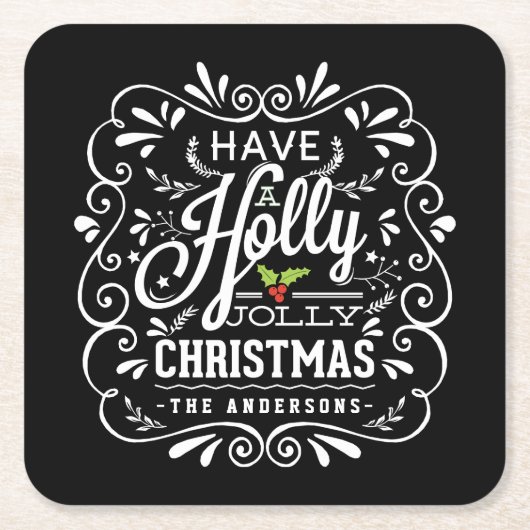 Holly Jolly Christmas Chalkboard Holiday Party Rechteckiger Pappuntersetzer (Vorderseite)