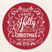 Holly Jolly Christmas Chalkboard Holiday Party Red Runder Pappuntersetzer (Vorderseite)