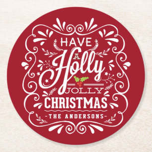 Holly Jolly Christmas Chalkboard Holiday Party Red Runder Pappuntersetzer