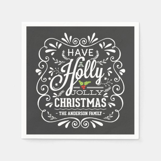 Holly Jolly Christmas Chalkboard Paper Napkins Serviette (Vorderseite)