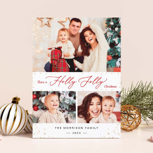 Holly Jolly Christmas Chic Gold Confetti 3 Foto Feiertagskarte