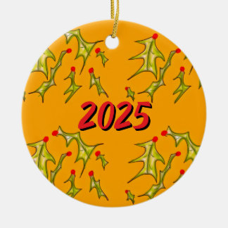 Holly Jolly Christmas Custom Date Keramik Ornament