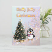Holly Jolly Christmas Cute Penguin Paste Einladung (Stehend Vorderseite)