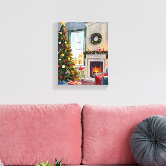 Holly Jolly Christmas | Fireplace Tree Merry Leinwanddruck (Insitu (Wohnzimmer))
