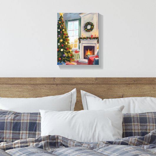 Holly Jolly Christmas | Fireplace Tree Merry Leinwanddruck (Insitu (Schlafzimmer))
