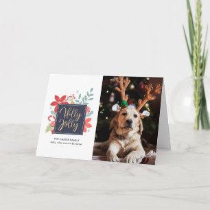 Holly Jolly Christmas Floral Foto Holiday Card Feiertagskarte