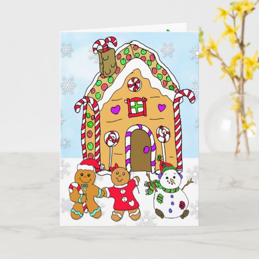 Holly Jolly Christmas Gingerbread House Karte (Gelbe Blume)