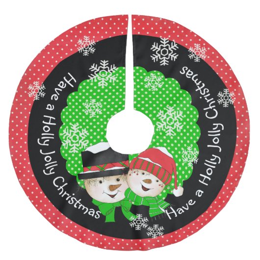 Holly Jolly Christmas Holiday Tree Skirt Polyester Weihnachtsbaumdecke (Vorderseite)