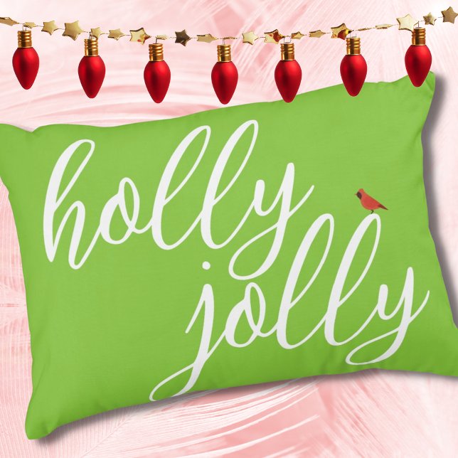 Holly Jolly Christmas Lime Green White Script Dekokissen (Von Creator hochgeladen)