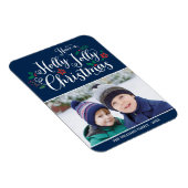 Holly Jolly Christmas Navy Blue Holiday Foto Magnet (Rechte Seite)