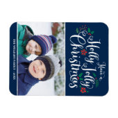 Holly Jolly Christmas Navy Blue Holiday Foto Magnet (Horizontal)