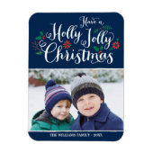 Holly Jolly Christmas Navy Blue Holiday Foto Magnet (Vertikal)