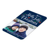 Holly Jolly Christmas Navy Blue Holiday Foto Magnet (Linke Seite)
