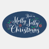 Holly Jolly Christmas Navy Blue Holiday Ovaler Aufkleber (Vorderseite)
