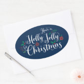 Holly Jolly Christmas Navy Blue Holiday Ovaler Aufkleber (Umschlag)