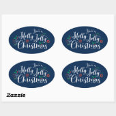 Holly Jolly Christmas Navy Blue Holiday Ovaler Aufkleber (Blatt)