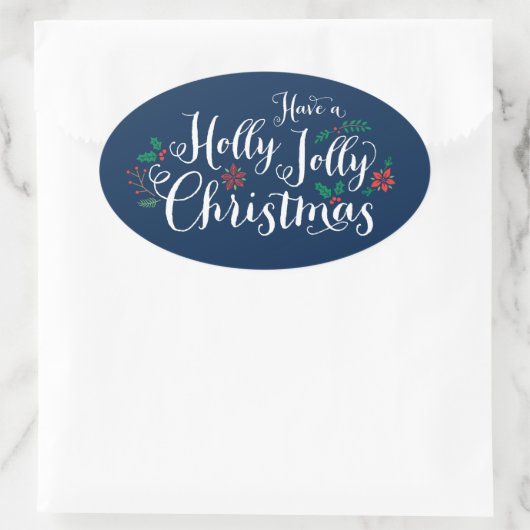 Holly Jolly Christmas Navy Blue Holiday Ovaler Aufkleber (Tasche)
