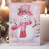 Holly Jolly Christmas Niedlich Pink Snowman Feiertagskarte
