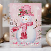 Holly Jolly Christmas Niedlich Pink Snowman Feiertagskarte