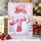 Holly Jolly Christmas Niedlich Pink Snowman Feiertagskarte