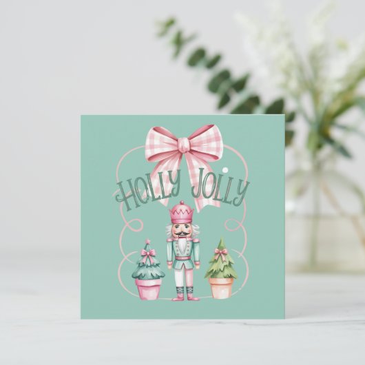 Holly Jolly Christmas Nutcracker Coquette Preppy Feiertagskarte (Stehend Vorderseite)