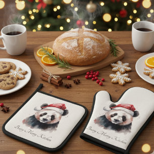 Holly Jolly Christmas Panda, Brauch Ofenhandschuh & Topflappen-Set