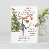 Holly Jolly Christmas Party Moose Invitation Einladung (Stehend Vorderseite)