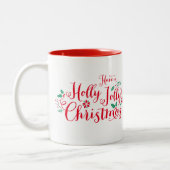Holly Jolly Christmas Red Script Holiday Zweifarbige Tasse (Links)