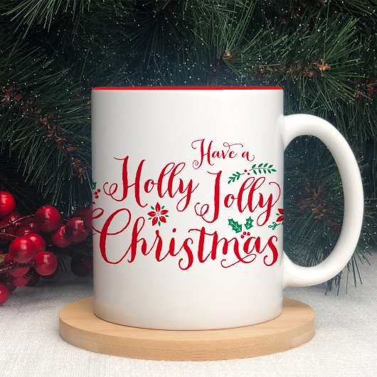 Holly Jolly Christmas Red Script Holiday Zweifarbige Tasse