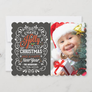 Holly Jolly Christmas Rustic Chalkboard Foto Feiertagskarte
