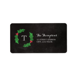 Holly Jolly Christmas Rustic Chalkboard Monogram Adressaufkleber