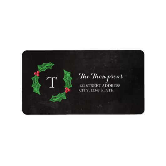 Holly Jolly Christmas Rustic Chalkboard Monogram Adressaufkleber (Vorne)