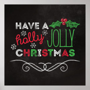Holly Jolly Christmas Rustic Chalkboard Poster