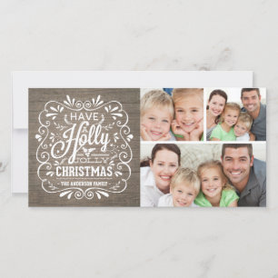 Holly Jolly Christmas Rustic Wood Foto Collage Feiertagskarte