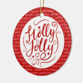 Holly Jolly Christmas Script Family Foto Red Keramik Ornament (Links)
