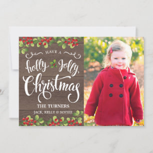 Holly Jolly Christmas Script - Rustic Woodgrain Feiertagskarte