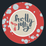 HOLLY JOLLY Christmas Silver Glitzer Kraft Holiday Runder Aufkleber<br><div class="desc">Aufkleber</div>
