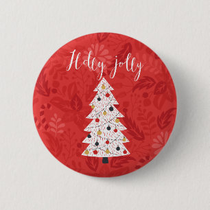 Holly Jolly Christmas Tree Illustration A Holly Button